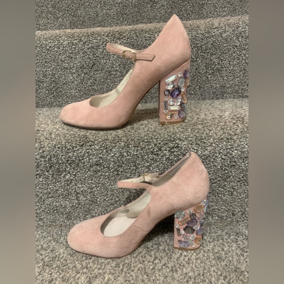 Bettye Muller Pink Suede Jeweled Heels - Picture 5 of 12